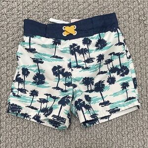 Cat & Jack Blue and White Palm Tree Swim Trunks